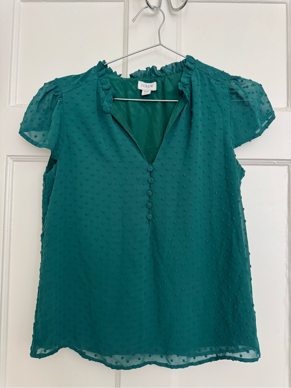 J. Crew Green Textured Swiss Dot Short Sleeve Blouse